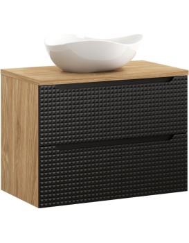 Závěsná skříňka Luxor Black Cloud s deskou a umyvadlem 80 cm černá/dub olejovaný