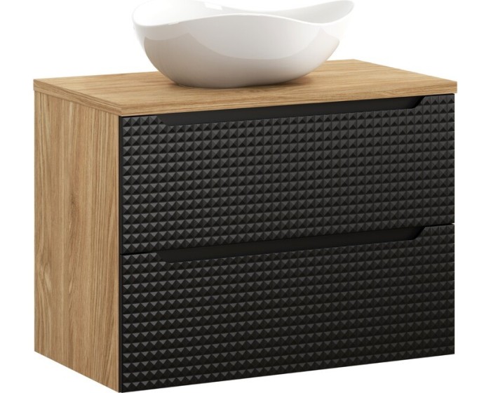 Závěsná skříňka Luxor Black Cloud s deskou a umyvadlem 80 cm černá/dub olejovaný