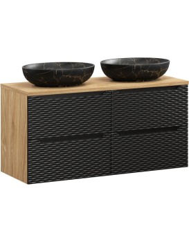 Závěsná skříňka Ocean Mona 120 cm s deskou a umyvadly černá/dub olejovaný