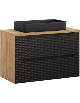 Koupelnová skříňka Luxor Black I s deskou a umyvadlem 90 cm černá/dub olejovaný