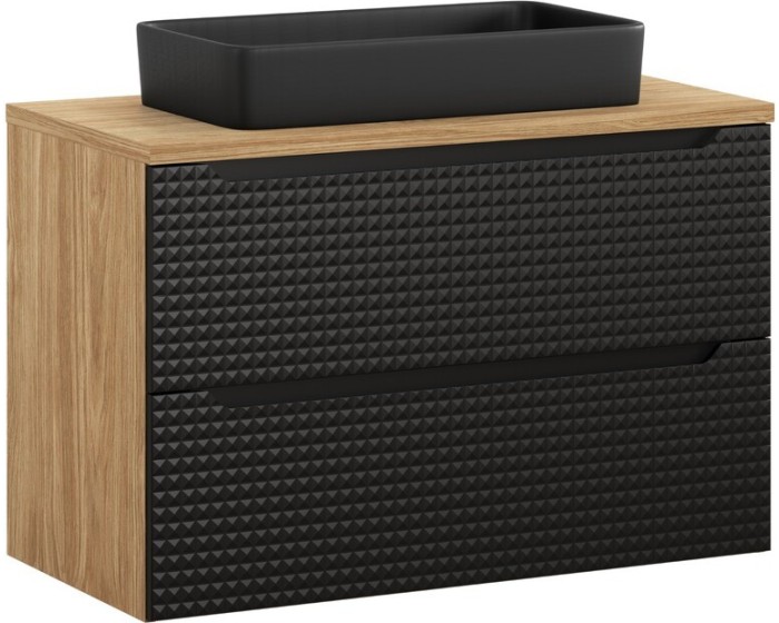 Koupelnová skříňka Luxor Black I s deskou a umyvadlem 90 cm černá/dub olejovaný