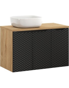 Koupelnová skříňka Ocean s deskou a umyvadlem 90 cm černá/dub olejovaný