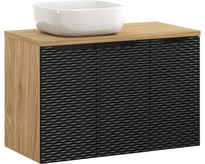 Koupelnová skříňka Ocean s deskou a umyvadlem 90 cm černá/dub olejovaný