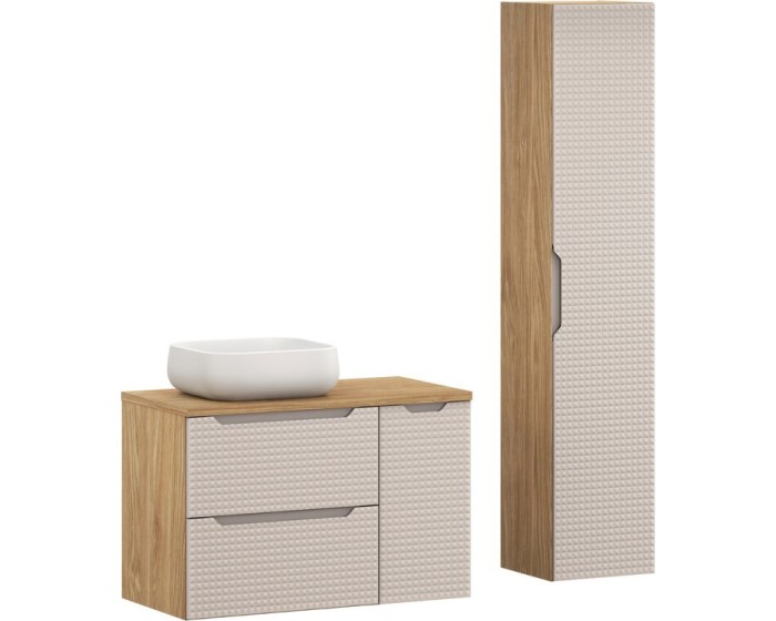 Koupelnová sestava Luxor Beige 90 cm s umyvadlem a skříňkami béžová/dub olejovaný