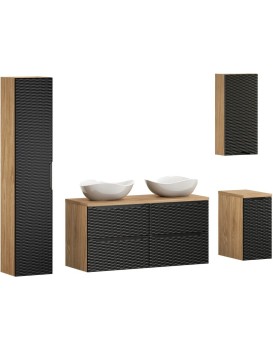 Koupelnová sestava Ocean s deskou, umyvadly a skříňkami 120 cm černá/dub olejovaný