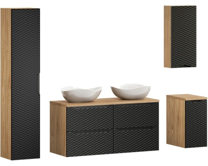 Koupelnová sestava Ocean s deskou, umyvadly a skříňkami 120 cm černá/dub olejovaný
