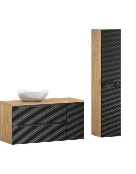 Koupelnová sestava Ocean s deskou, umyvadlem a skříňkami 120 cm černá/dub olejovaný