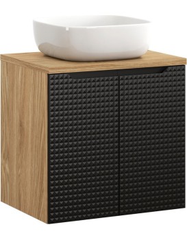Závěsná skříňka Luxor Black Smile II s deskou a umyvadlem 60 cm černá/dub olejovaný