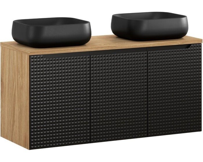 Závěsná skříňka Luxor Black s deskou a umyvadly 120 cm dub olejovaný/černá