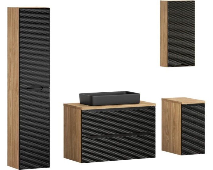 Koupelnová sestava Ocean s deskou, umyvadlem a skříňkami 90 cm černá/dub olejovaný