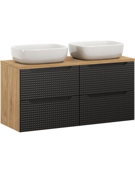 Závěsná skříňka Luxor Black s deskou a umyvadly 120 cm černá/dub olejovaný
