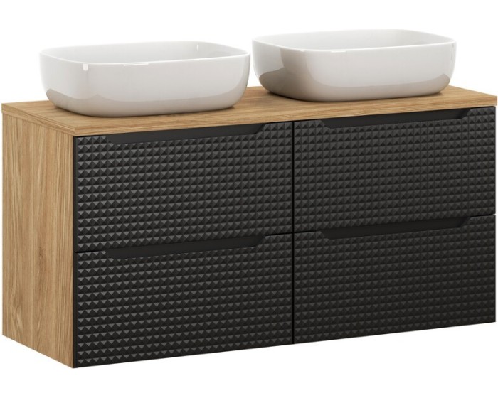 Závěsná skříňka Luxor Black s deskou a umyvadly 120 cm černá/dub olejovaný