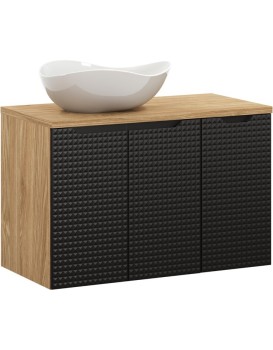 Závěsná skříňka Luxor Black s deskou a umyvadlem 90 cm černá/dub olejovaný