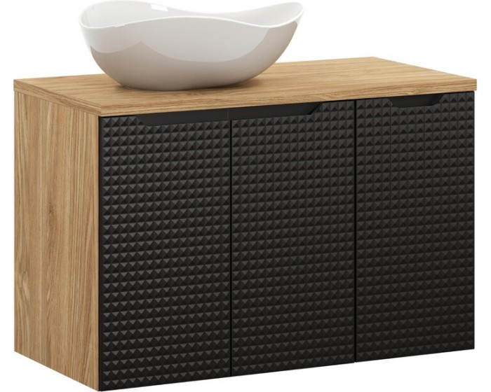 Závěsná skříňka Luxor Black s deskou a umyvadlem 90 cm černá/dub olejovaný
