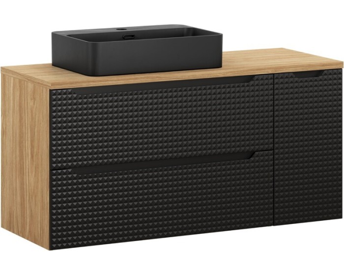 Závěsná skříňka Luxor Black Trust s deskou a umyvadlem 120 cm černá/dub olejovaný