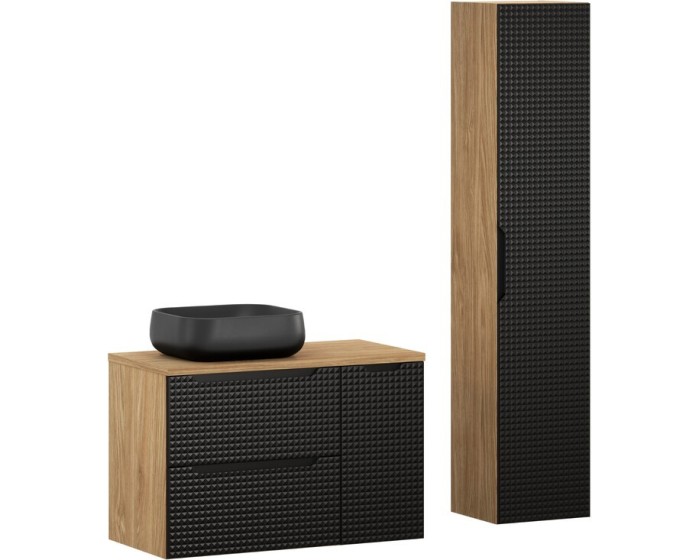 Koupelnová sestava Luxor Black 90 cm s umyvadlem a skříňkami černá/dub olejovaný