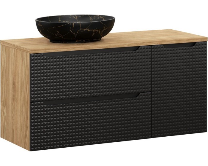 Závěsná skříňka Luxor Black SD s deskou a umyvadlem 120 cm černá/dub olejovaný