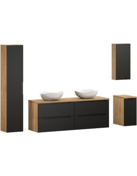 Koupelnová sestava Luxor Black s deskou, umyvadly a skříňkami 160 cm černá/dub olejovaný