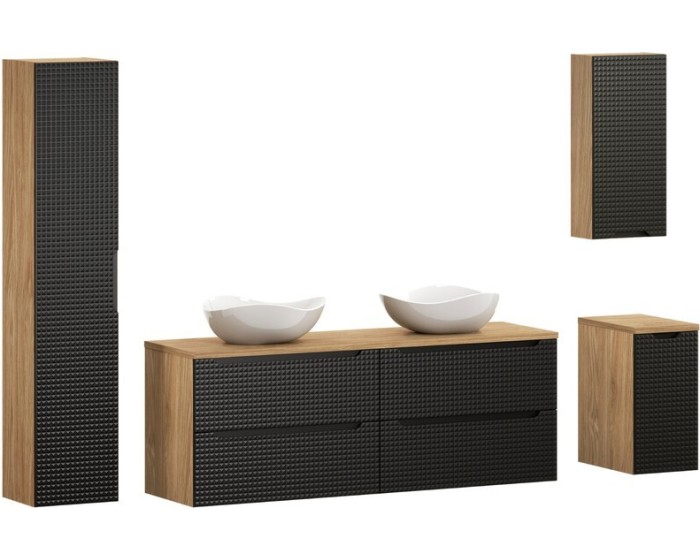 Koupelnová sestava Luxor Black s deskou, umyvadly a skříňkami 160 cm černá/dub olejovaný