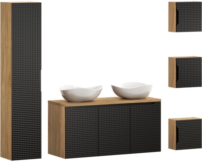 Koupelnová sestava Luxor Black Cloud se skříňkami a umyvadly 120 cm černá/dub olejovaný