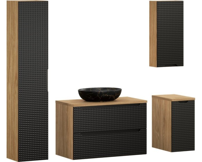 Koupelnová sestava Luxor Black Mona se skříňkami a umyvadlem 90 cm černá/dub olejovaný