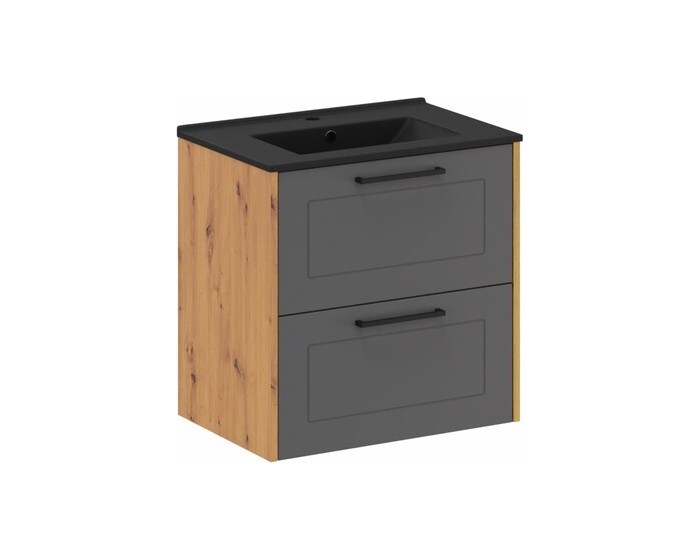 Závěsná skříňka Madera se zápustným umyvadlem 60 cm grafitová/dub artisan