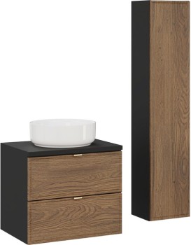 Koupelnová sestava s deskou, skříňkami a umyvadlem Talia Casella 60 cm černý mat/dub casella