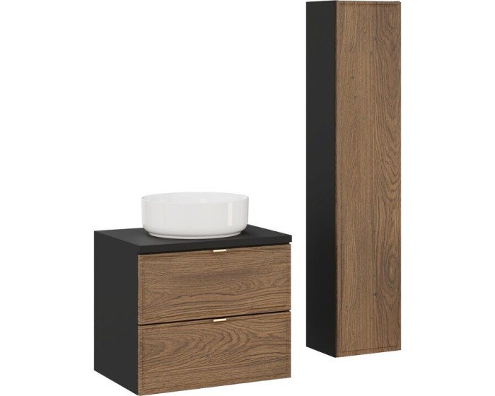 Koupelnová sestava s deskou, skříňkami a umyvadlem Talia Casella 60 cm černý mat/dub casella