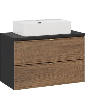 Závěsná skříňka Talia Casella s deskou a umyvadlem 80 cm černý mat/dub casella