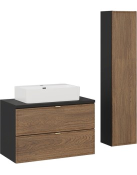 Koupelnová sestava s deskou, skříňkami a umyvadlem Talia Casella 80 cm černý mat/dub casella