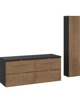 Koupelnová sestava s deskou a skříňkami Talia Casella 120 cm černý mat/dub casella