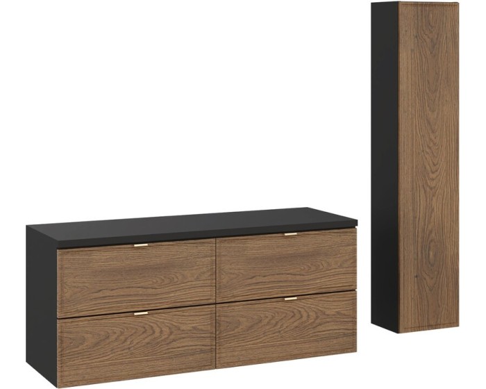 Koupelnová sestava s deskou a skříňkami Talia Casella 120 cm černý mat/dub casella