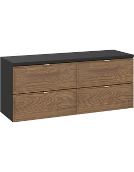 Závěsná skříňka pod umyvadlo Talia Casella s deskou 120 cm černá mat/dub casella