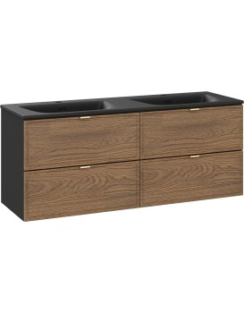 Závěsná skříňka Talia Casella Sky se zápustnými umyvadly 120 cm černý/dub castella