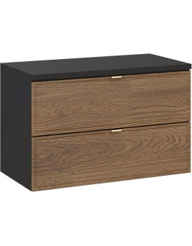Závěsná skříňka pod umyvadlo Talia Casella s deskou 80 cm černý mat/dub casella