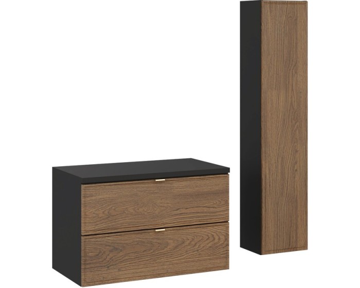 Koupelnová sestava s deskou a skříňkami Talia Casella 80 cm černý mat/dub casella