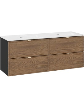 Závěsná skříňka Talia Casella Sky se zápustnými umyvadly 120 cm černý mat/dub casella