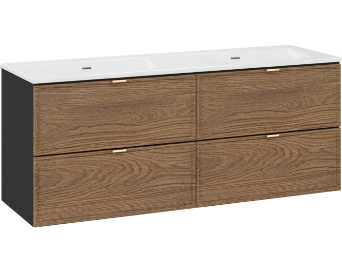 Závěsná skříňka Talia Casella Sky se zápustnými umyvadly 120 cm černý mat/dub casella