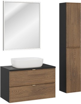 Koupelnová sestava Talia Casella s deskou, umyvadlem, skříňkami a zrcadlem 80 cm černá mat/dub casella