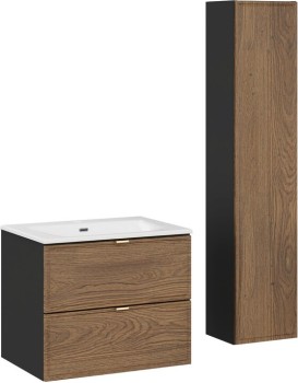 Koupelnová sestava s deskou, skříňkami a zápustným umyvadlem Talia Casella 60 cm černý mat/dub casella