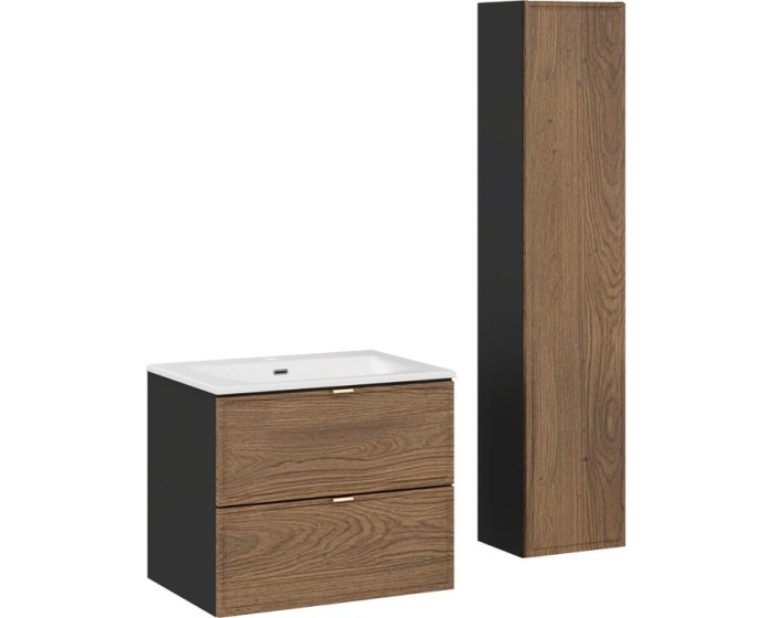 Koupelnová sestava s deskou, skříňkami a zápustným umyvadlem Talia Casella 60 cm černý mat/dub casella