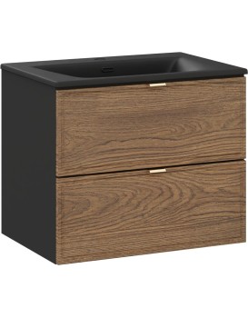 Závěsná skříňka Talia Casella se zápustným umyvadlem 60 cm černý mat/dub casella