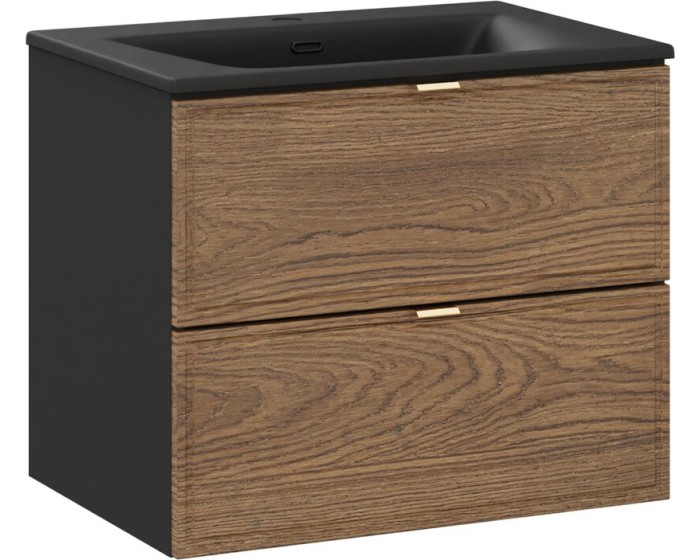 Závěsná skříňka Talia Casella se zápustným umyvadlem 60 cm černý mat/dub casella