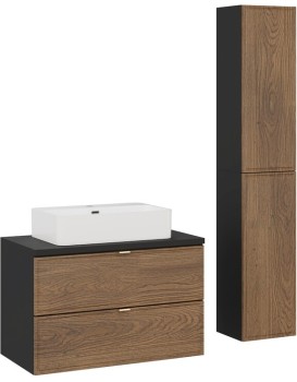 Koupelnová sestava s deskou, umyvadlem a skříňkami Talia Casella Trust 80 cm černý mat/dub casella