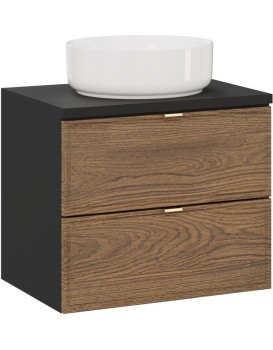 Závěsná skříňka Talia Casella s deskou a umyvadlem 60 cm černý mat/dub casella