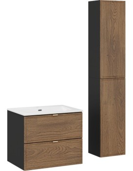 Koupelnová sestava se zápustným umyvadlem a skříňkami Talia Casella Sky 60 cm černý mat/dub casella