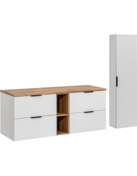 Koupelnová sestava Casad s deskou a skříňkami 140 cm bílá/dub wotan