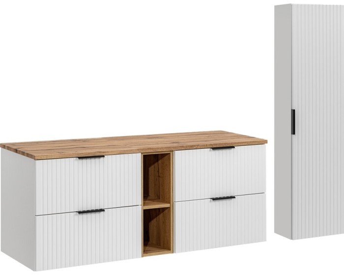Koupelnová sestava Casad s deskou a skříňkami 140 cm bílá/dub wotan