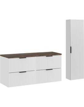 Koupelnová sestava Casad s deskou, umyvadlem a skříňkami 120 cm bílá/dub santafe vintage