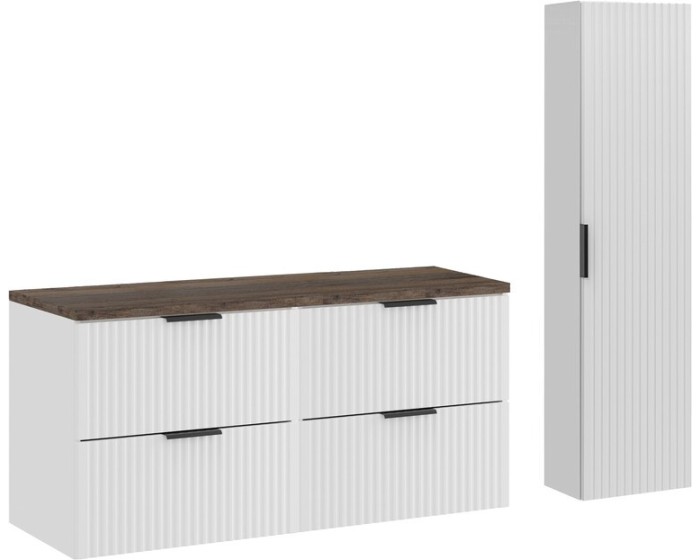 Koupelnová sestava Casad s deskou, umyvadlem a skříňkami 120 cm bílá/dub santafe vintage
